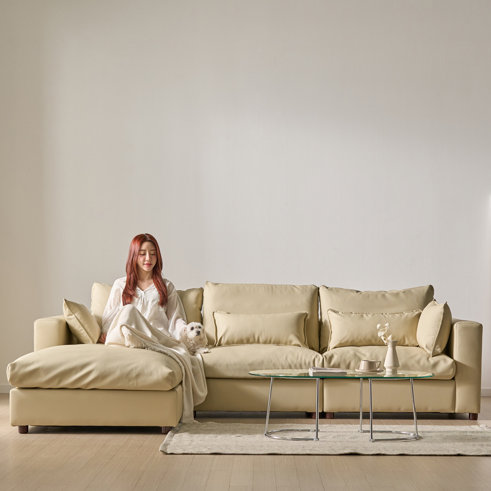 세인트블랑 컴피 구스 가죽 모듈 소파 sk 스툴포함, 다크브라운 양팔, 4인용