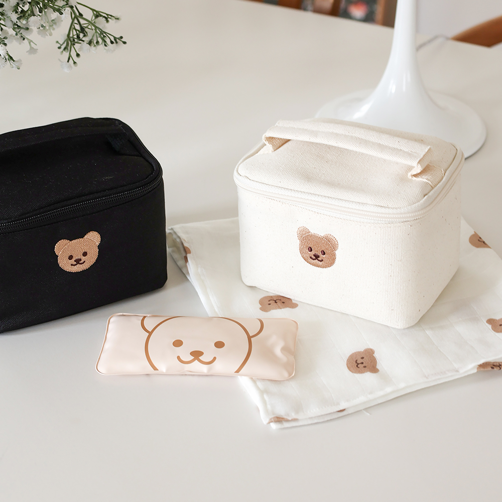 쉐베베 곰자수 캔버스 아기 간식 쿨러백 이유식 보냉가방 미니 쉐고미