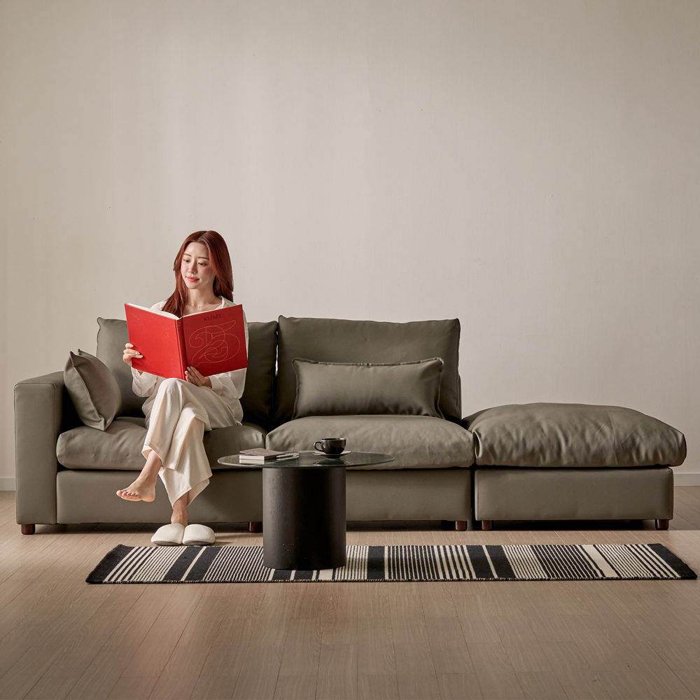 세인트블랑 컴피 구스 가죽 모듈 소파 sk 스툴포함, 다크브라운 왼팔, 3인용