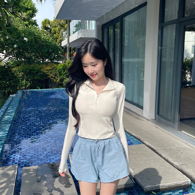 크라시앙 크라시앙 여성 반집업 크롭 체형커버 긴팔 래쉬가드