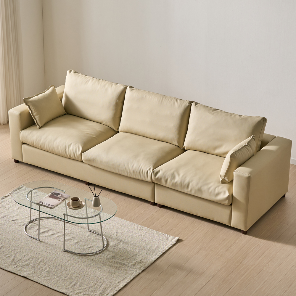 세인트블랑 컴피 구스 가죽 모듈 소파 sk 스툴미포함, 다크브라운 양팔, 4인용