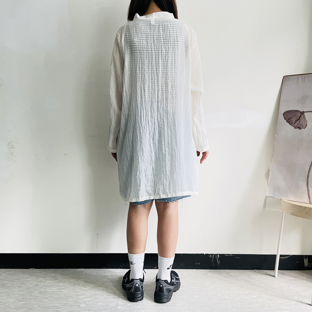 린넨가디건 여름롱가디건 롱셔츠 얇은 시스루 브이넥 긴팔 카디건 - 상세 이미지 4