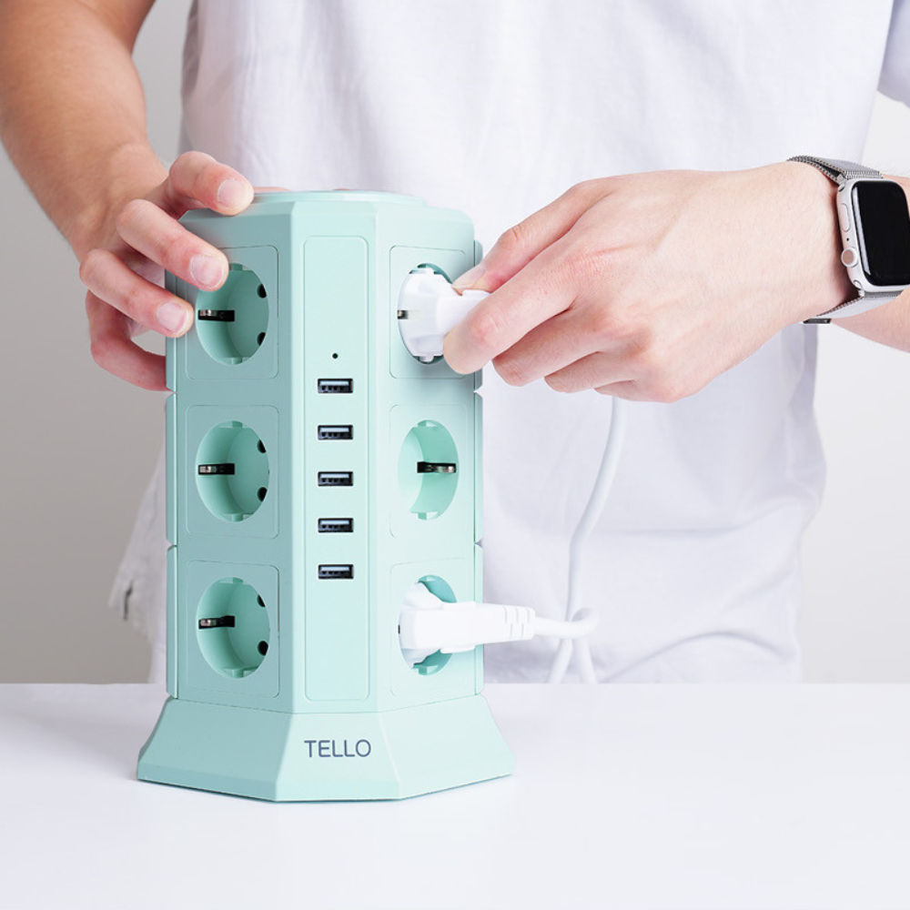 텔로 타워형 멀티탭 USB 충전 포함 17구  캠핑 큐브 멀티콘센트