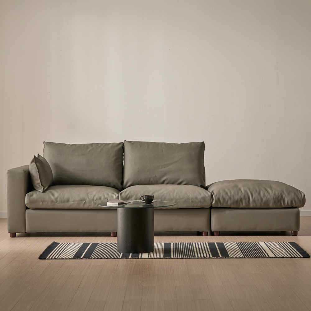 세인트블랑 컴피 구스 가죽 모듈 소파 sk 스툴포함, 다크브라운 왼팔, 3인용