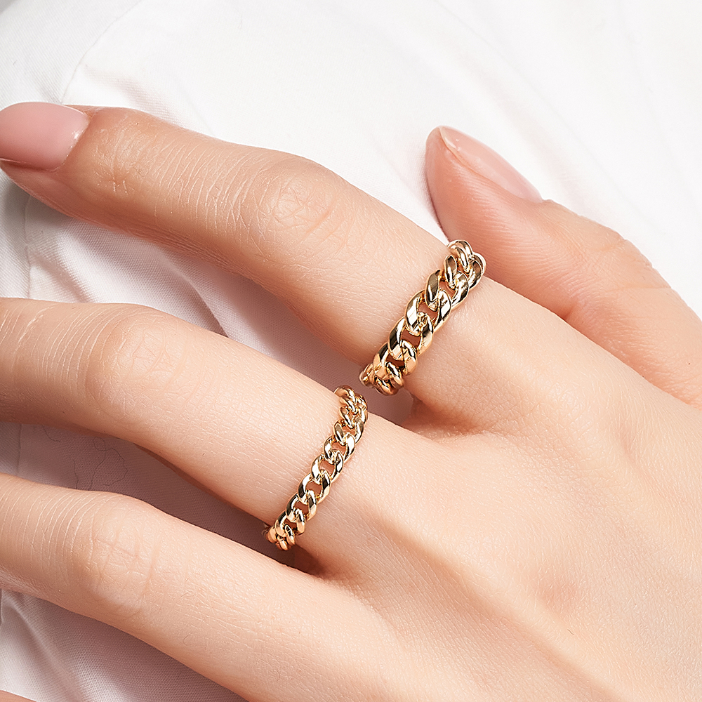 14k 18k 할로우 커브 체인 금 반지