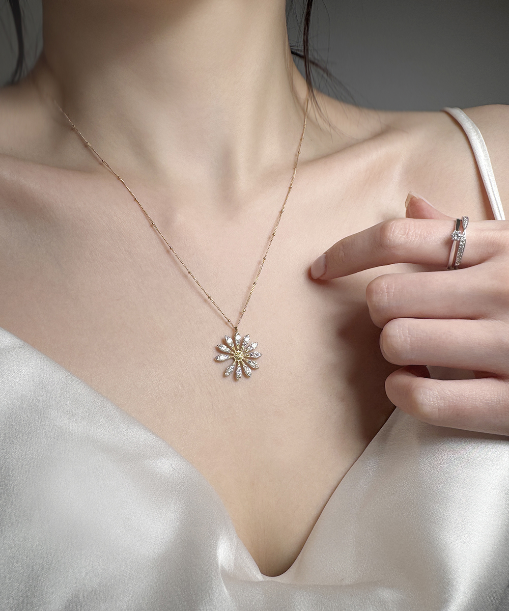 14k 펜던트 목걸이 데이지 플라워 여자 목걸이 금 목걸이 명품 목걸이 체인