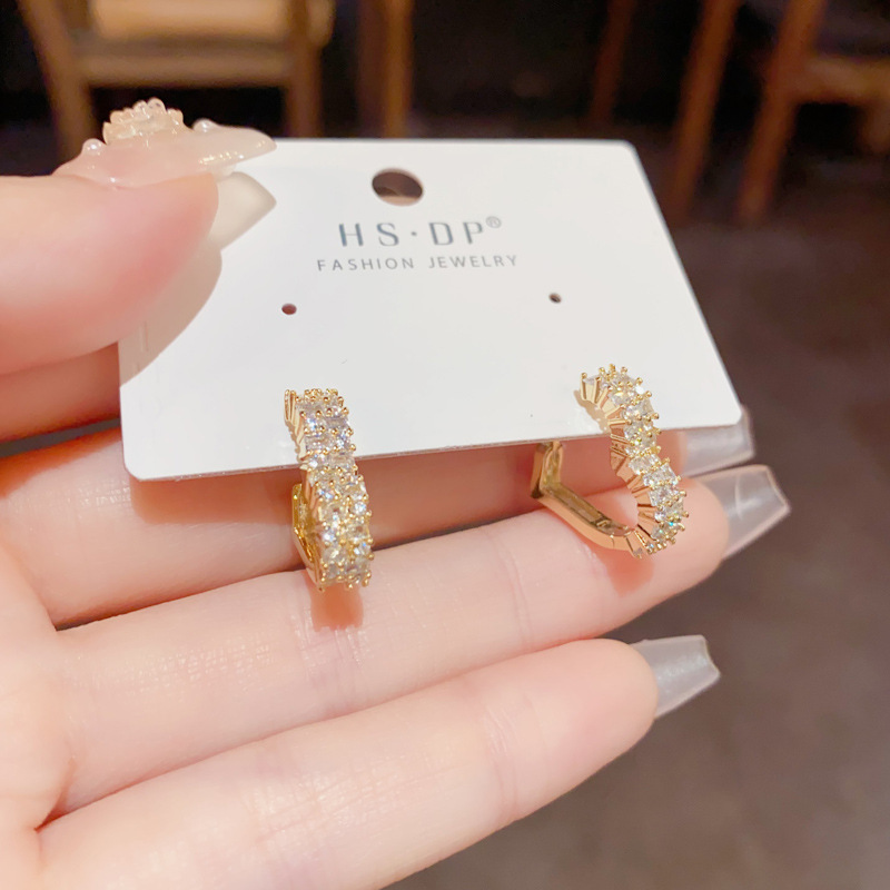 14K 큐빅 링 골드 하트귀걸이 화사한 볼드 데일리 이어링 이미지 7