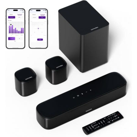 [해외]ULTIMEA 5.1 TV용 가상 서라운드 사운드 시스템 포함 바, 홈 시어터용 스피커 2개 스마트 앱 제어, 유선 서브우퍼, 피크 파워 250W, Opt/AUX/BT, A