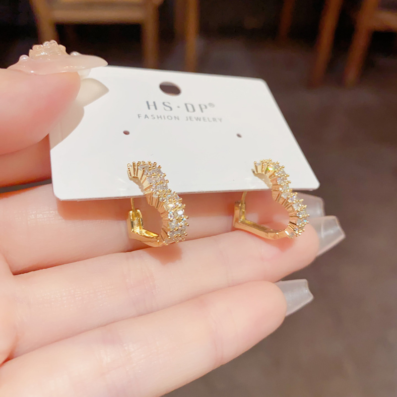 14K 큐빅 링 골드 하트귀걸이 화사한 볼드 데일리 이어링 - 상세 이미지 5