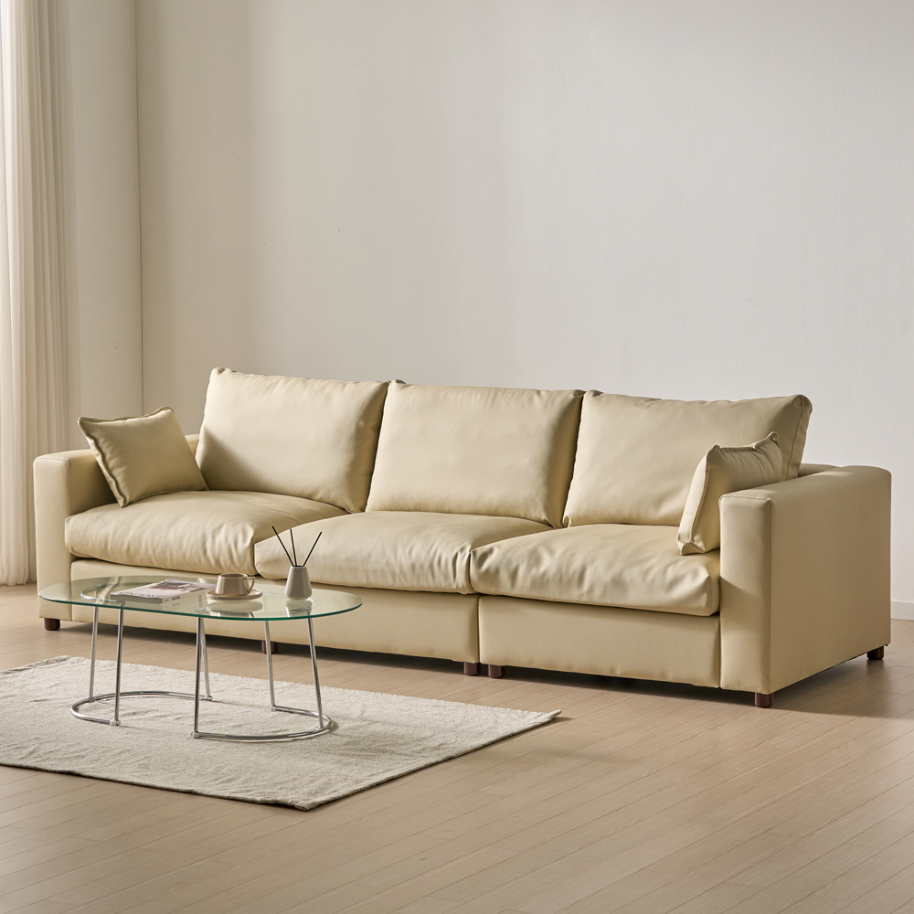 세인트블랑 컴피 구스 가죽 모듈 소파 sk 스툴미포함, 다크브라운 양팔, 4인용