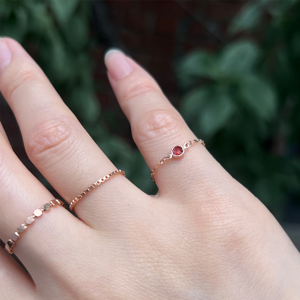 14K 18K 신 아몬드 탄생석 큐빅 체인 금 반지