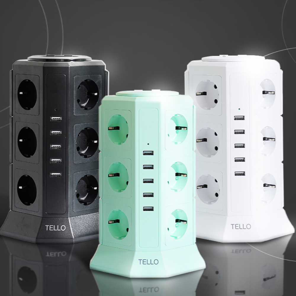 텔로 타워형 멀티탭 17구 (콘센트12구+usb포트5구) 캠핑 디자인 큐브 멀티콘센트