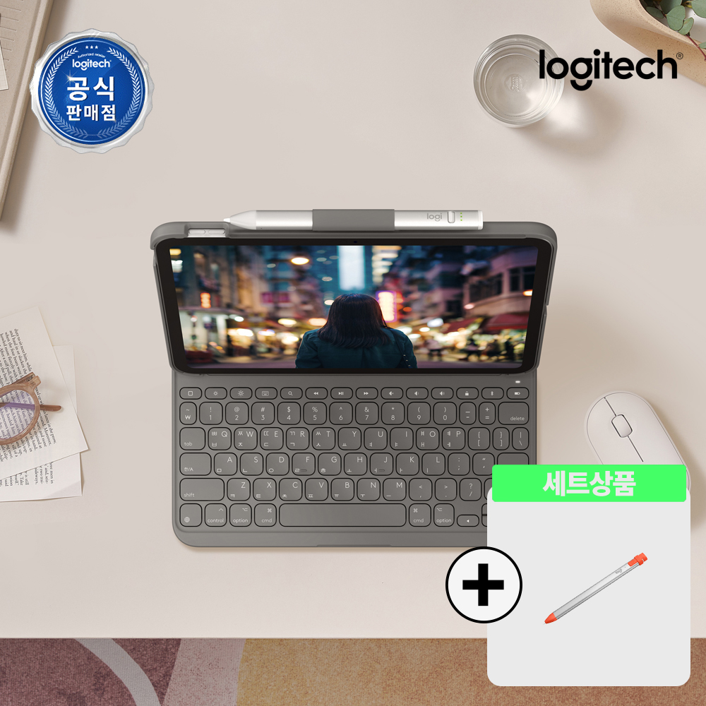 로지텍코리아 키보드 케이스 + 펜슬 세트 Slim Folio iPad + Crayon 10세대용 블루투스 키보드 케이스 아이패드 디지털 펜슬 - 상품 이미지