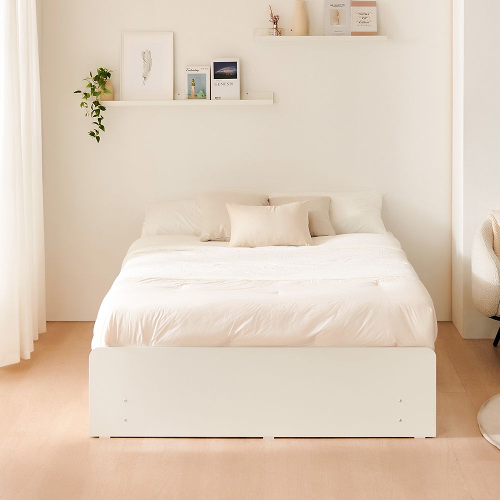 동서가구 룸인 2단 4서랍 Q 수납 침대+매트리스 양면매트리스, 무헤드형_화이트