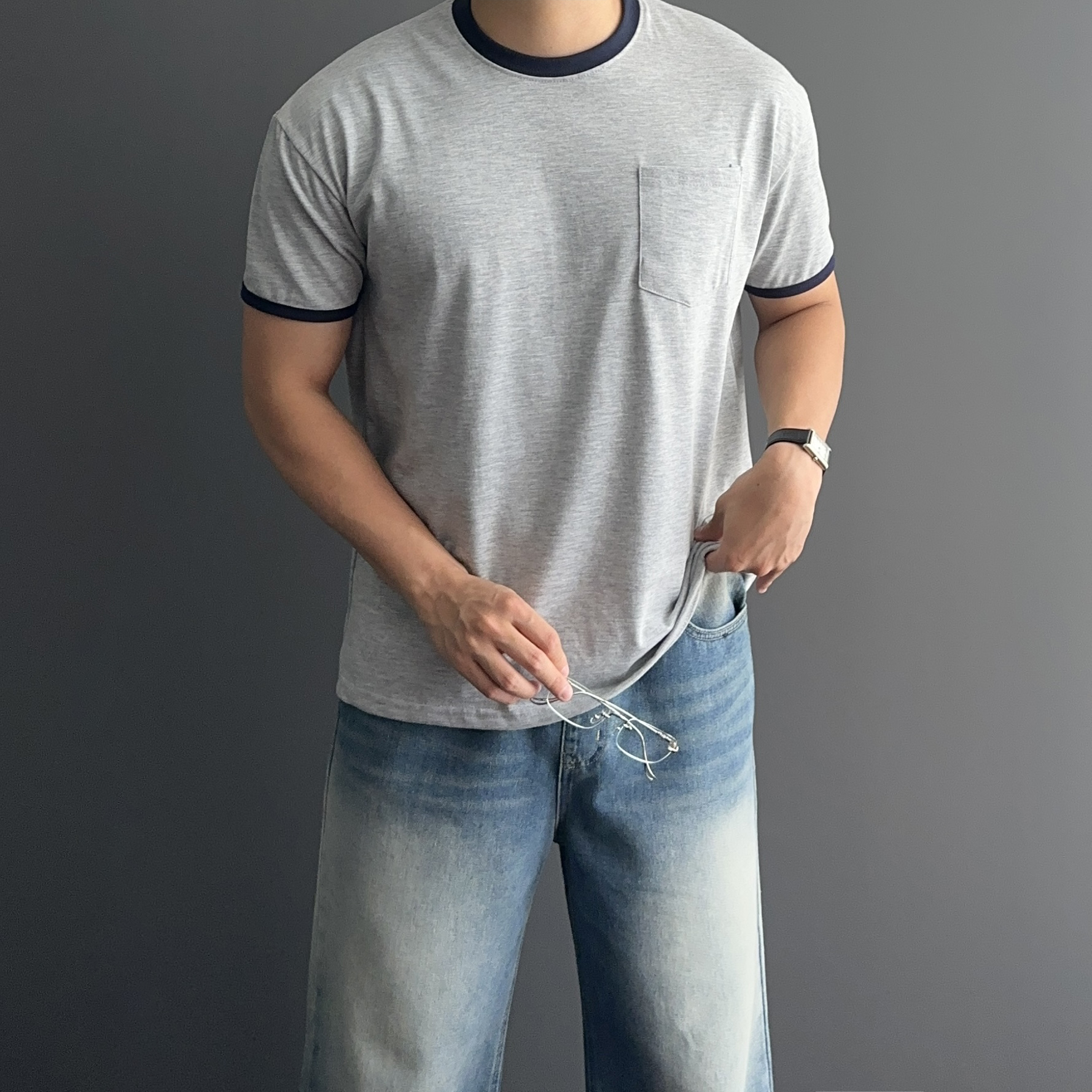 남자링거티 두꺼운반팔티 남자크롭반팔 - 상품 이미지