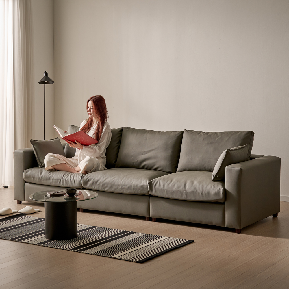 세인트블랑 컴피 구스 가죽 모듈 소파 sk 스툴미포함, 다크브라운 양팔, 4인용