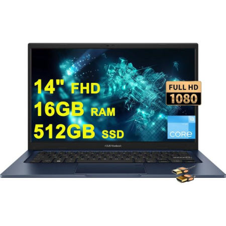 [해외]ASUS 비보북 14 비즈니스 노트북 14인치 FHD 안티 글레어 인텔 헥사 코어 i3-1215U (비트 i7-1165G7) 16GB DDR4 512GB SSD USB-C