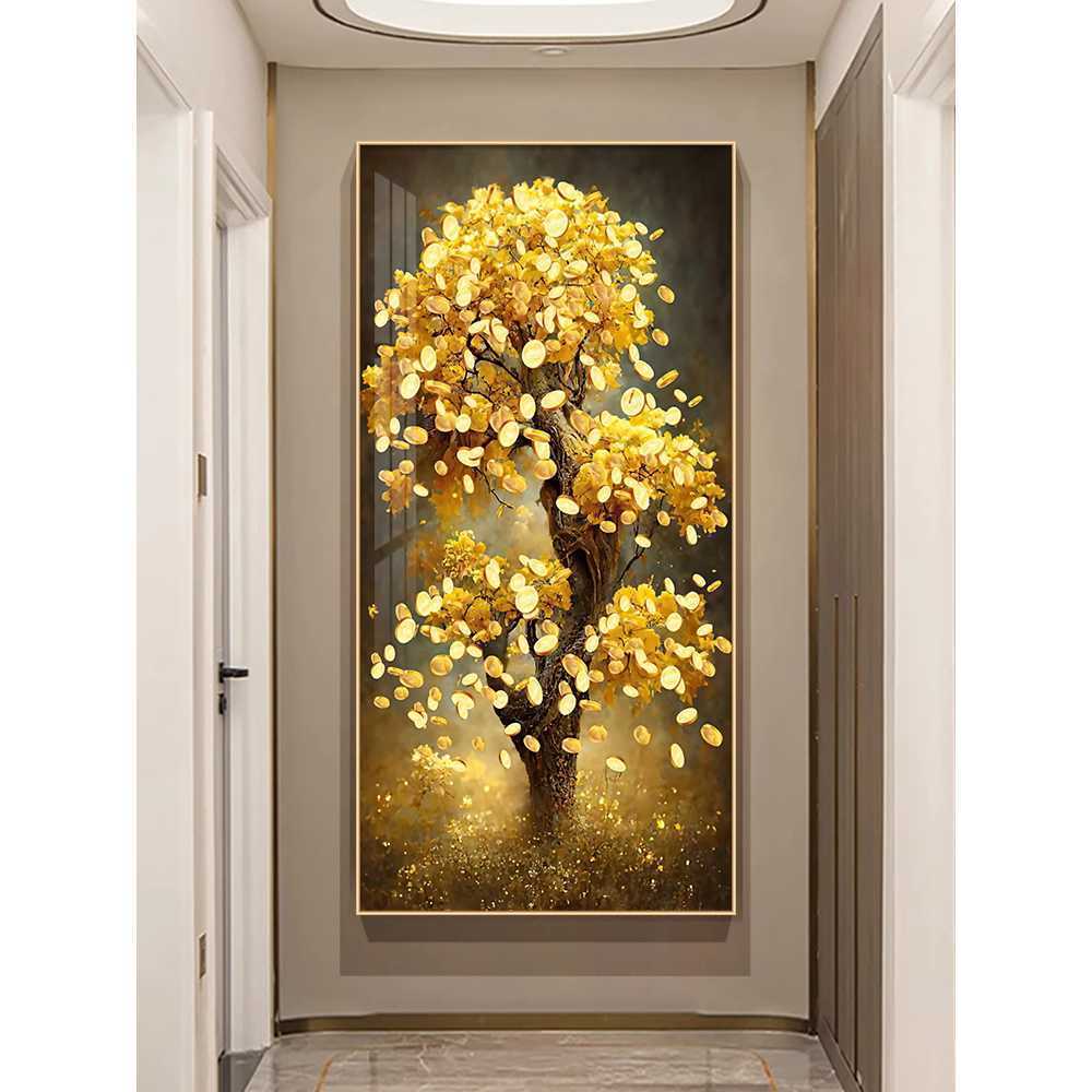 금점수 그림 액자 풍수 인테리어 행운 식물 장식화 A형-블랙 프레임 40x80cm - 상품 이미지