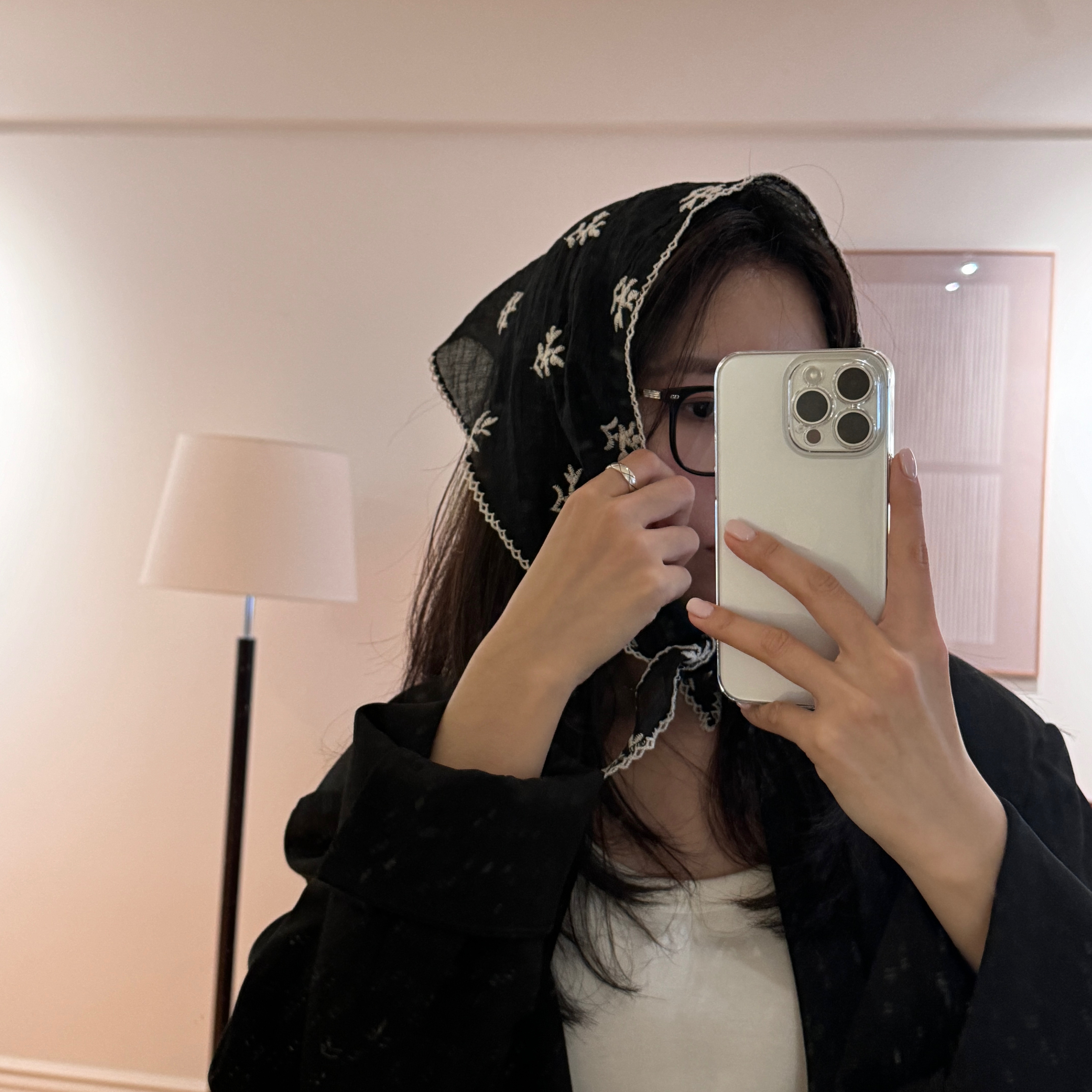 빈티지 자수 레이스 보넷 삼각 반다나 머리 헤어 휴양지 두건 스카프 커치프 - 상세 이미지 4