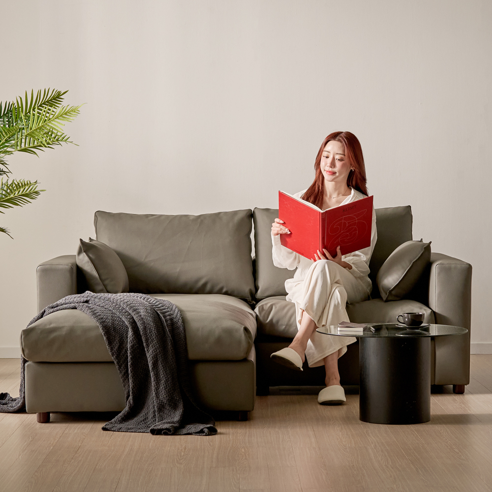 세인트블랑 컴피 구스 가죽 모듈 소파 sk 스툴포함, 다크브라운 양팔, 2인용