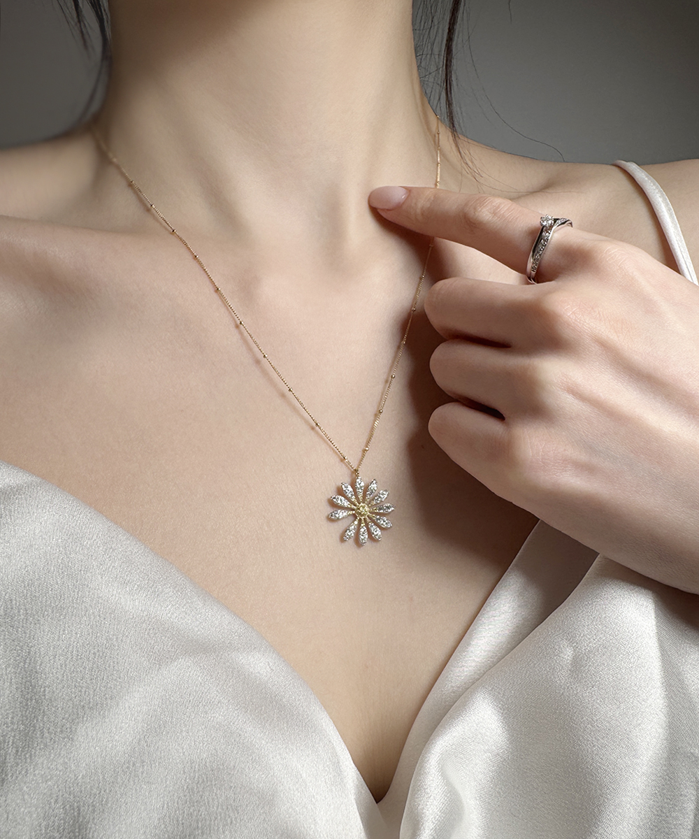 14k 펜던트 목걸이 데이지 플라워 여자 목걸이 금 목걸이 명품 목걸이 체인