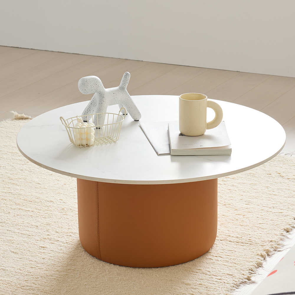테디 포세린 세라믹 원형 실리콘 가죽 거실 소파 테이블 800 CL527