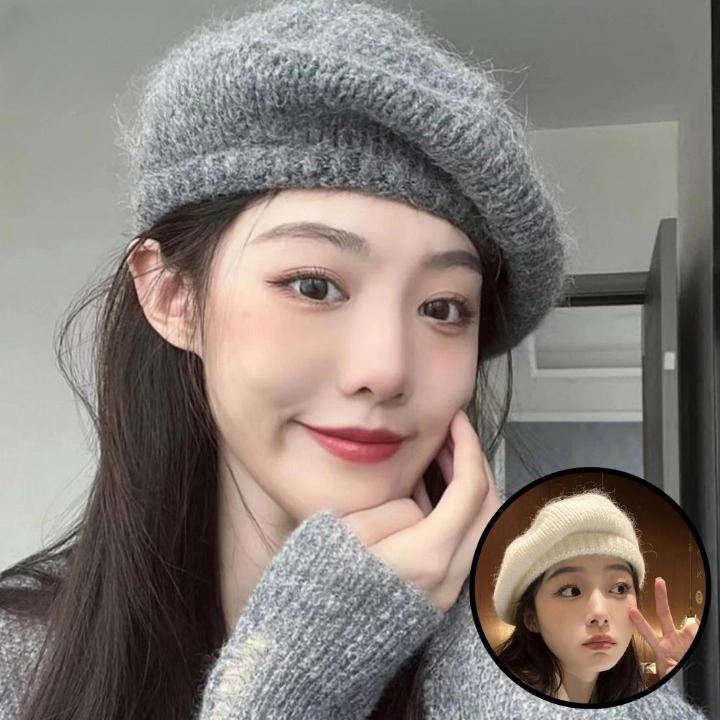 여성 니트베레모자 털빵모자 방한베레모 이미지