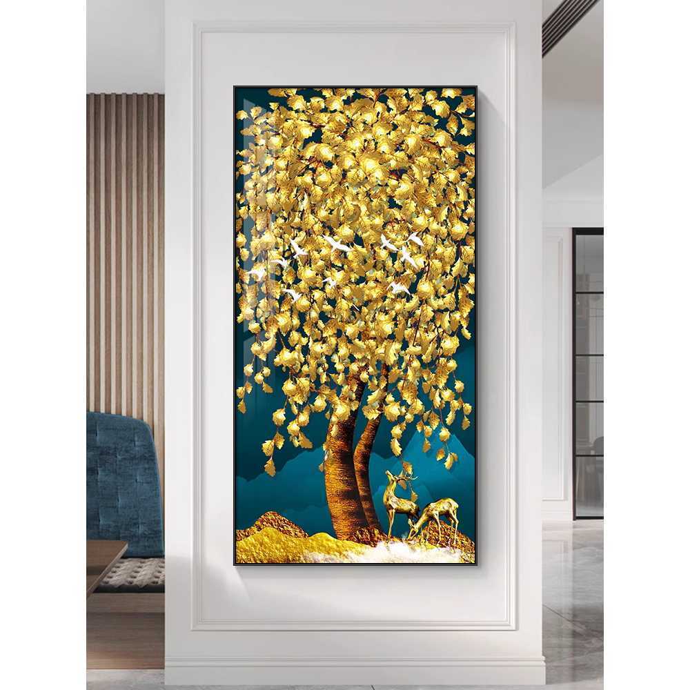 금점수 그림 액자 풍수 인테리어 행운 식물 장식화 A형-블랙 프레임 40x80cm - 상세 이미지 2
