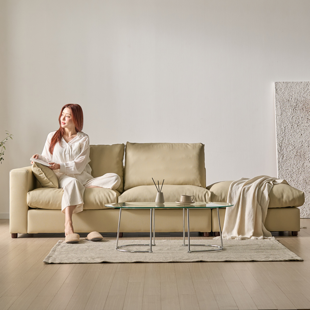 세인트블랑 컴피 구스 가죽 모듈 소파 sk 스툴포함, 다크브라운 왼팔, 3인용