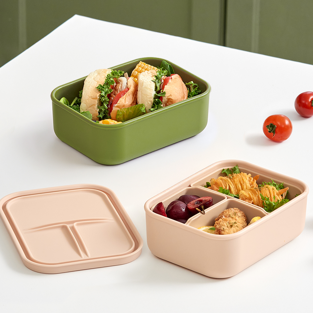 마미스테이블 [새참3구L 650ml] 최상급 식품등급실리콘 직장인 도시락통 올리브그린 1개 제품 이미지