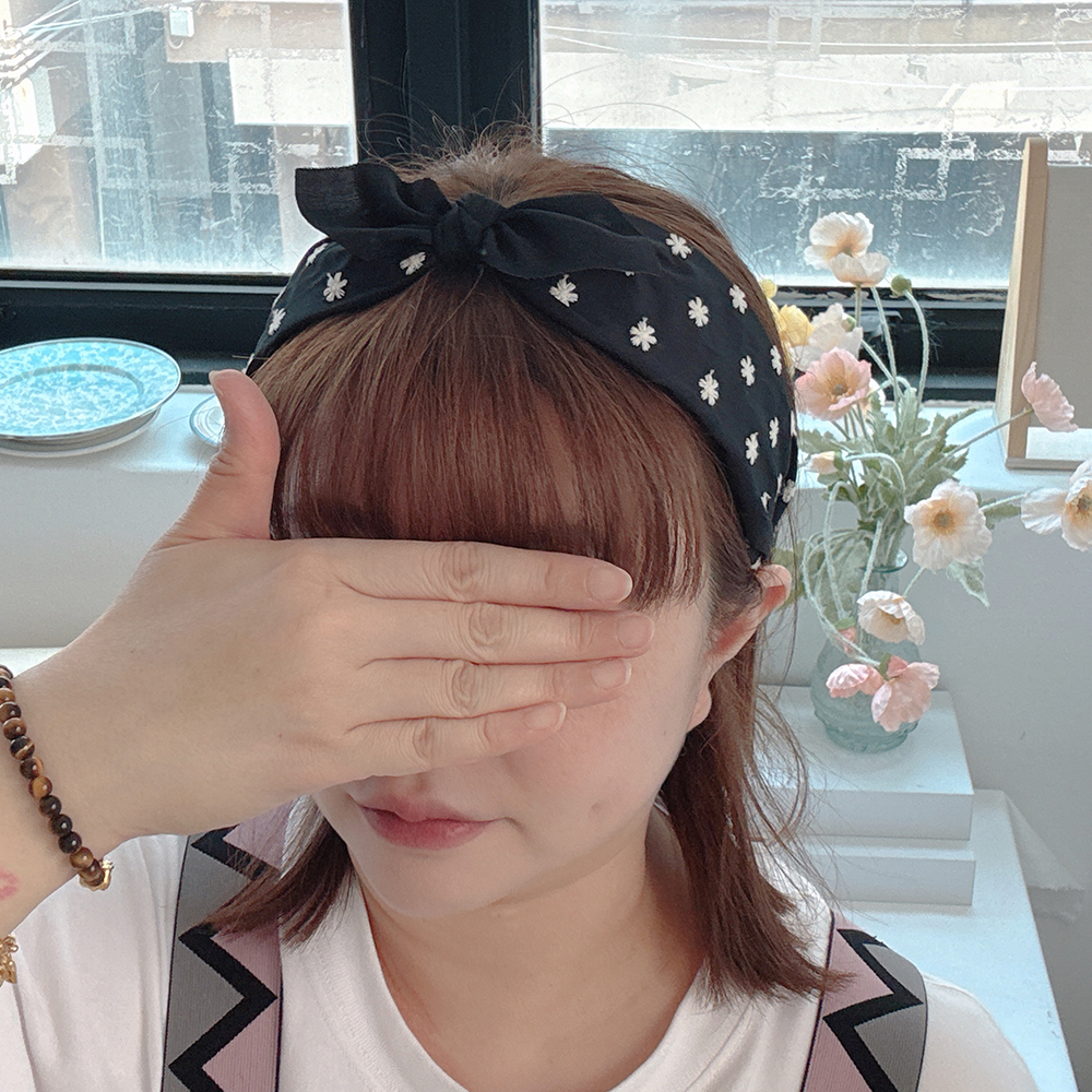데이지자수 리본머리띠 헤어밴드 반다나머리띠 넓은헤어밴드 헤어스카프 헤어악세사리 - 상세 이미지 3