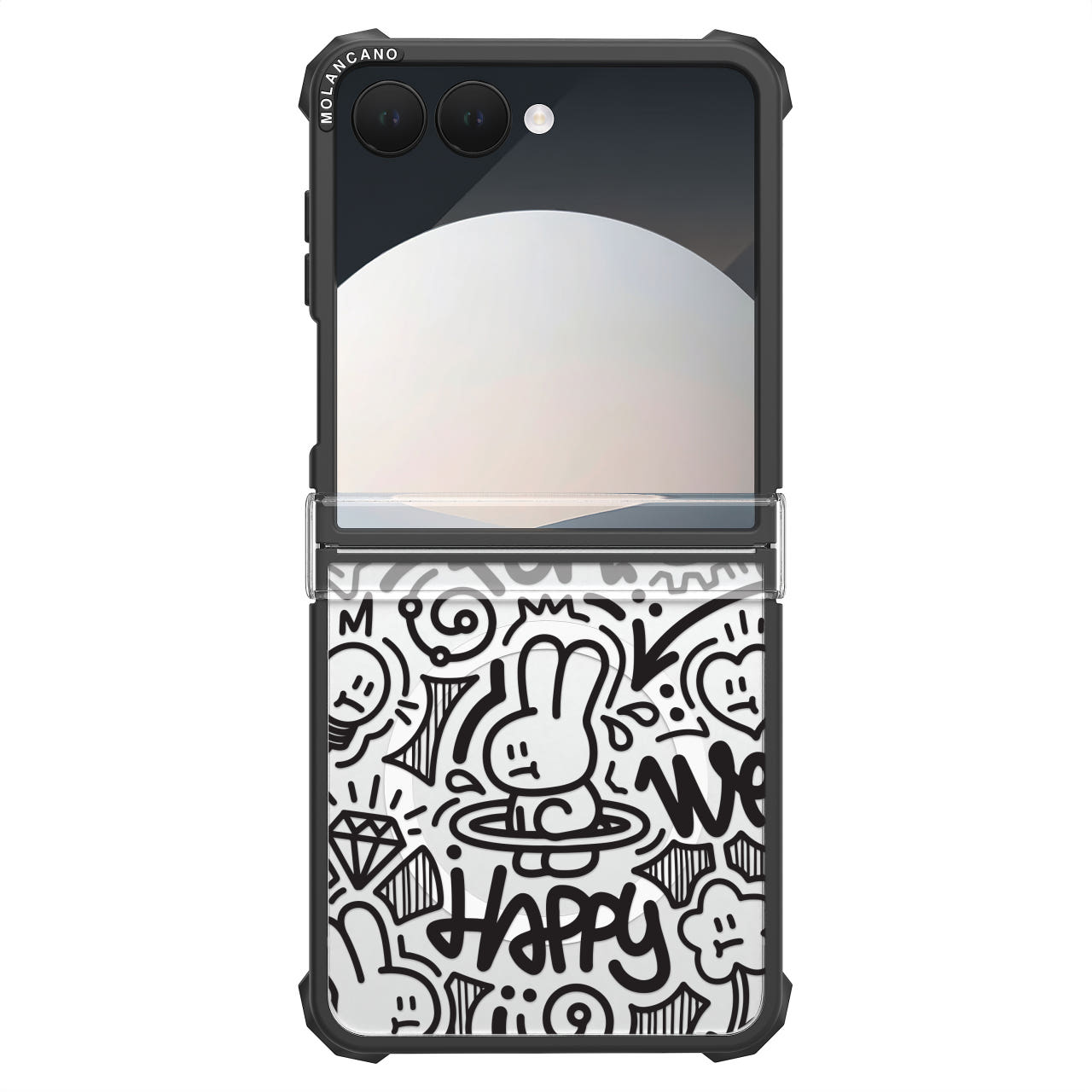 2배자력 맥세이프 임팩트 제로 라인아트 디자인 범퍼 투명 케이스 블랙 해피래빗, 갤럭시Z 플립7