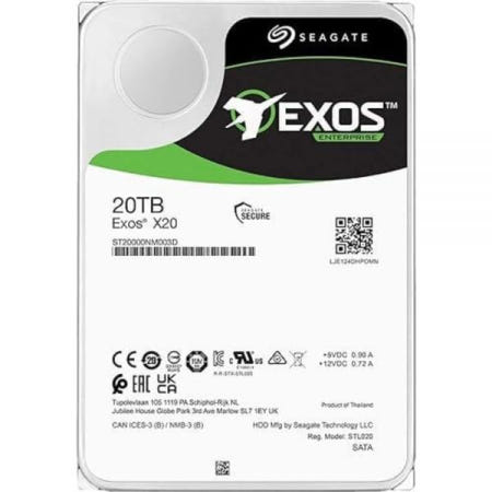 [해외]씨게이트 엑소스 X20 ST20000NM003D 20TB 하드 드라이브 - 내부 SAS(12Gb/s SAS) 기존 자기 기록(CMR) 방법