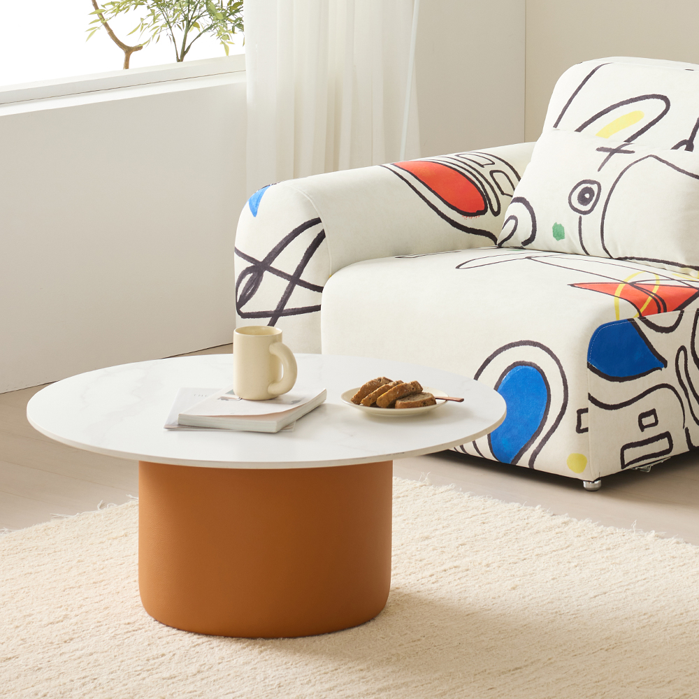 테디 포세린 세라믹 원형 실리콘 가죽 거실 소파 테이블 800 CL527