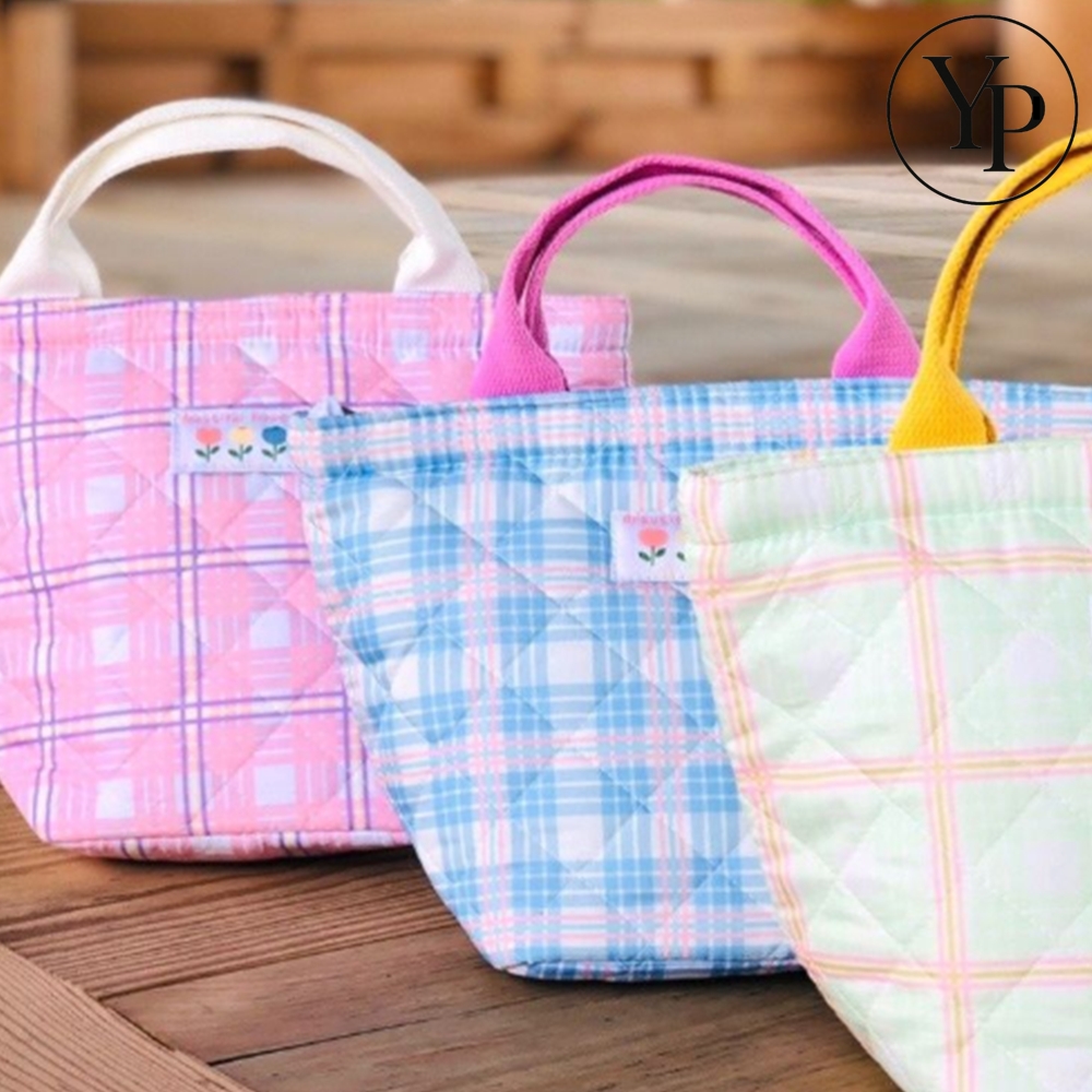 체크 무늬 보온보냉 도시락 가방 직장인 야외 피크닉 보조가방 귀여운 파스텔 간식 런치백