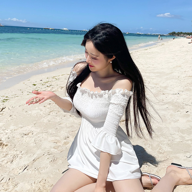 [N배송]크라시앙 하니 스모크 모노키니 여성 오프숄더 몸매보정 휴양지 워터파크 원피스 여자수영복 - 상세 이미지 4