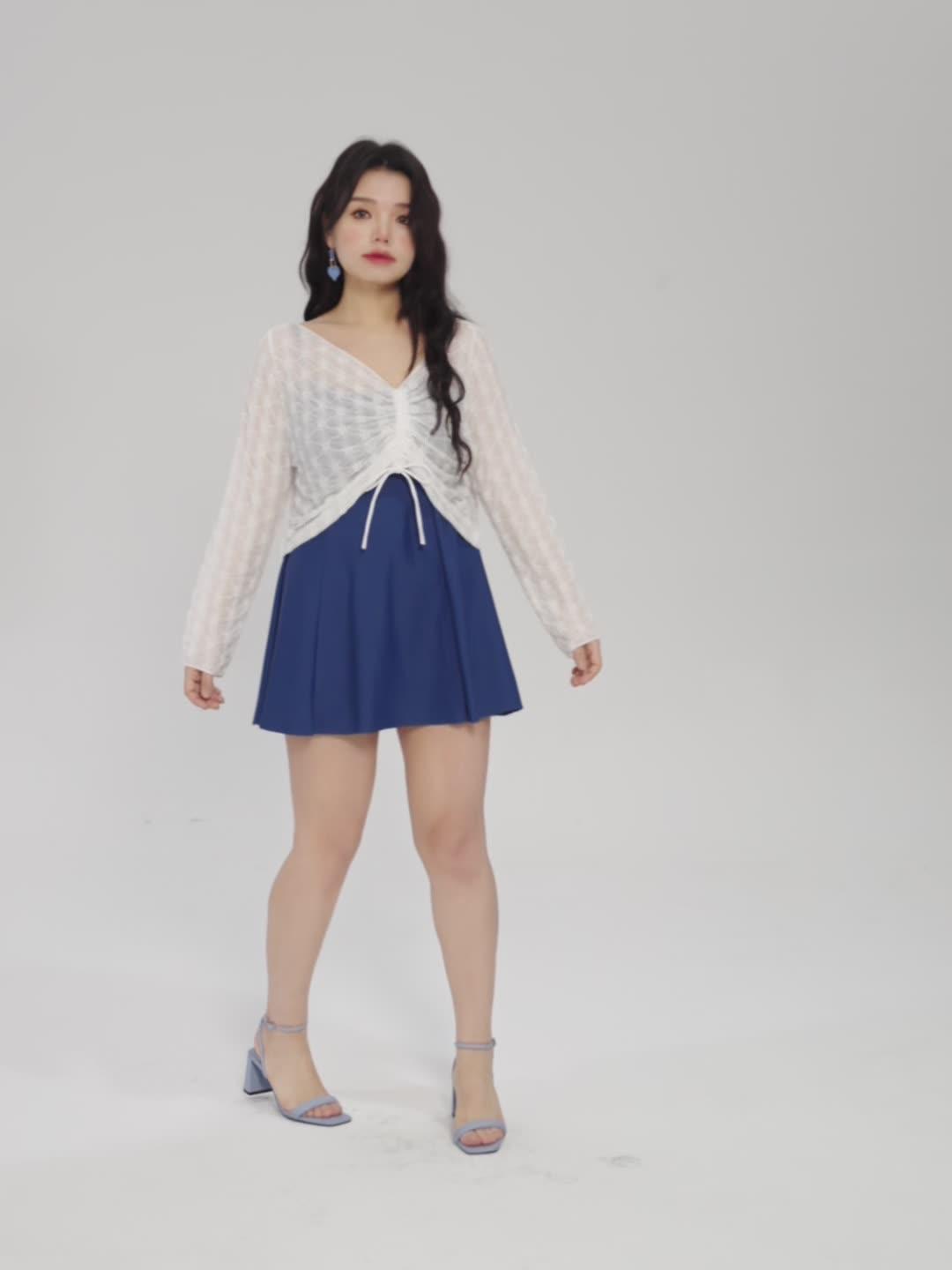 빅사이즈 실내 수영복 원피스형 체형커버 블라우스형 블루 이미지 6