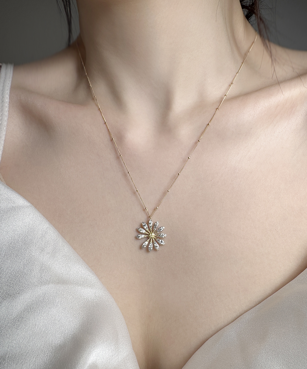 14k 펜던트 목걸이 데이지 플라워 여자 목걸이 금 목걸이 명품 목걸이 체인