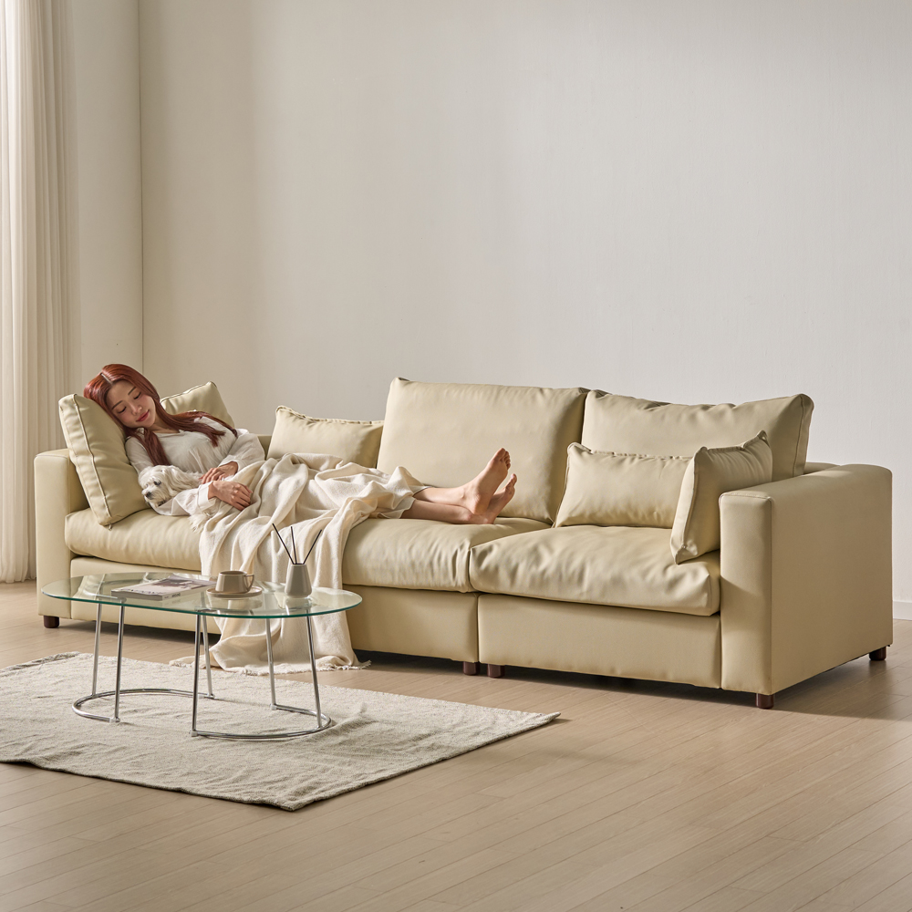 세인트블랑 컴피 구스 가죽 모듈 소파 sk 스툴미포함, 다크브라운 양팔, 4인용