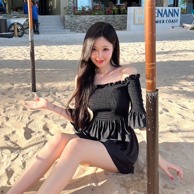[N배송]크라시앙 하니 스모크 모노키니 여성 오프숄더 몸매보정 휴양지 워터파크 원피스 여자수영복 - 상세 이미지 5