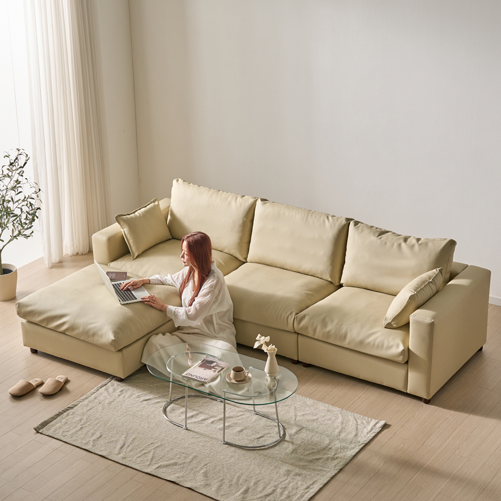 세인트블랑 컴피 구스 가죽 모듈 소파 sk 스툴포함, 다크브라운 양팔, 4인용