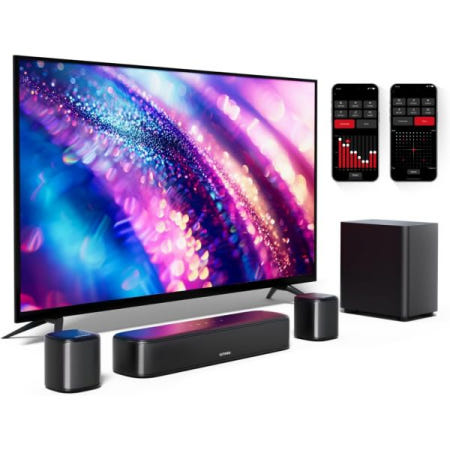 [해외]ULTIMEA 스마트 TV용 5.1ch 사운드 바(2개의 서라운드 스피커 포함), 가상 시스템, 앱 제어, 홈 시어터 유선 서브우퍼, 피크 파워 250W, Opt/BT/AU