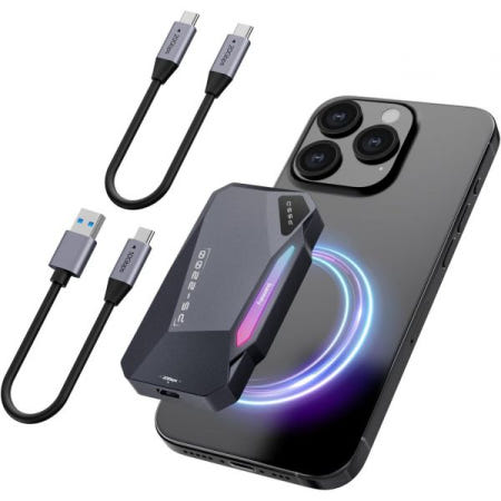 [해외]1TB 마그네틱 휴대용 SSD, 2050MB/s 타입-C USB 3.2세대 2x2 외장 4K 프로레스 레코드 및 스토어, 알루미늄 합금, RGB 터치 조명,iPhone15/