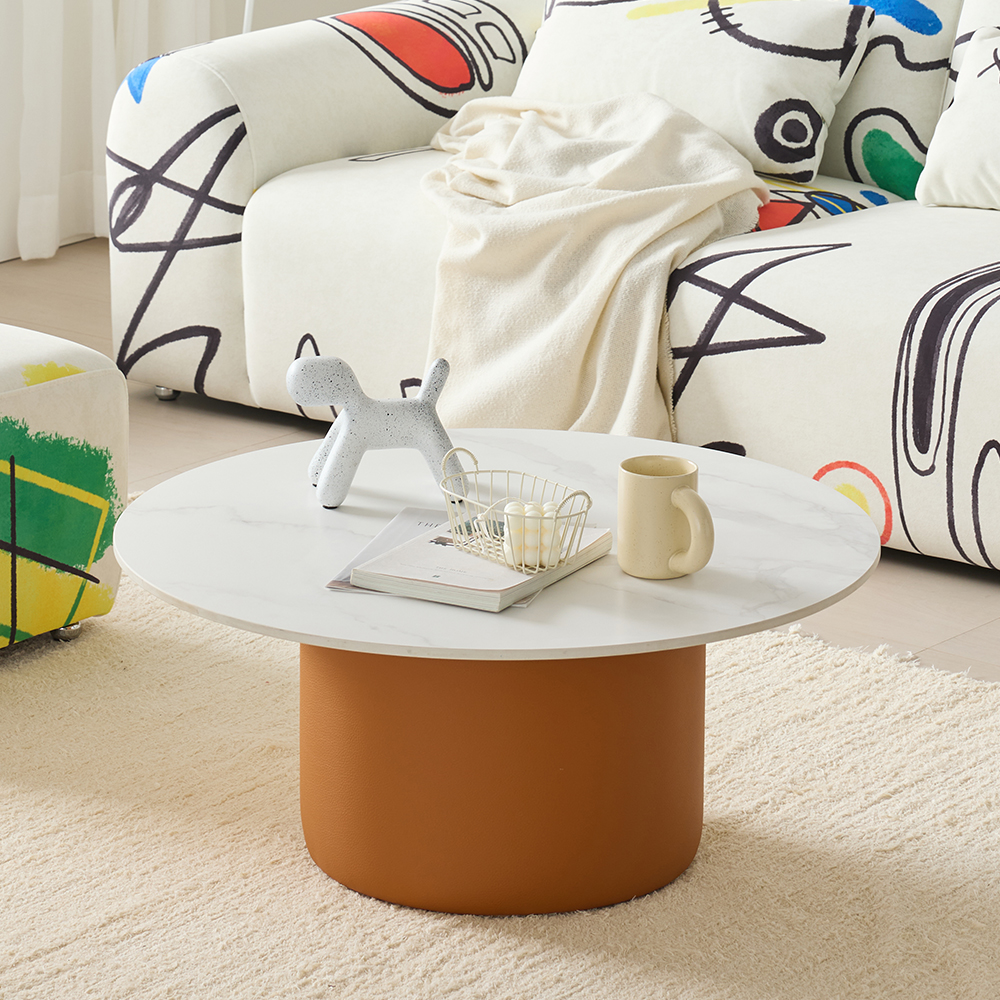 테디 포세린 세라믹 원형 실리콘 가죽 거실 소파 테이블 800 CL527