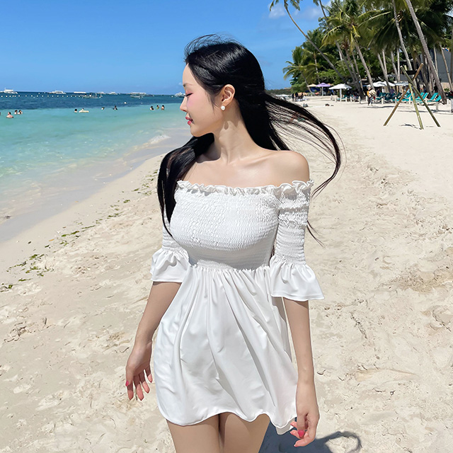 [N배송]크라시앙 하니 스모크 모노키니 여성 오프숄더 몸매보정 휴양지 워터파크 원피스 여자수영복 - 상세 이미지 3