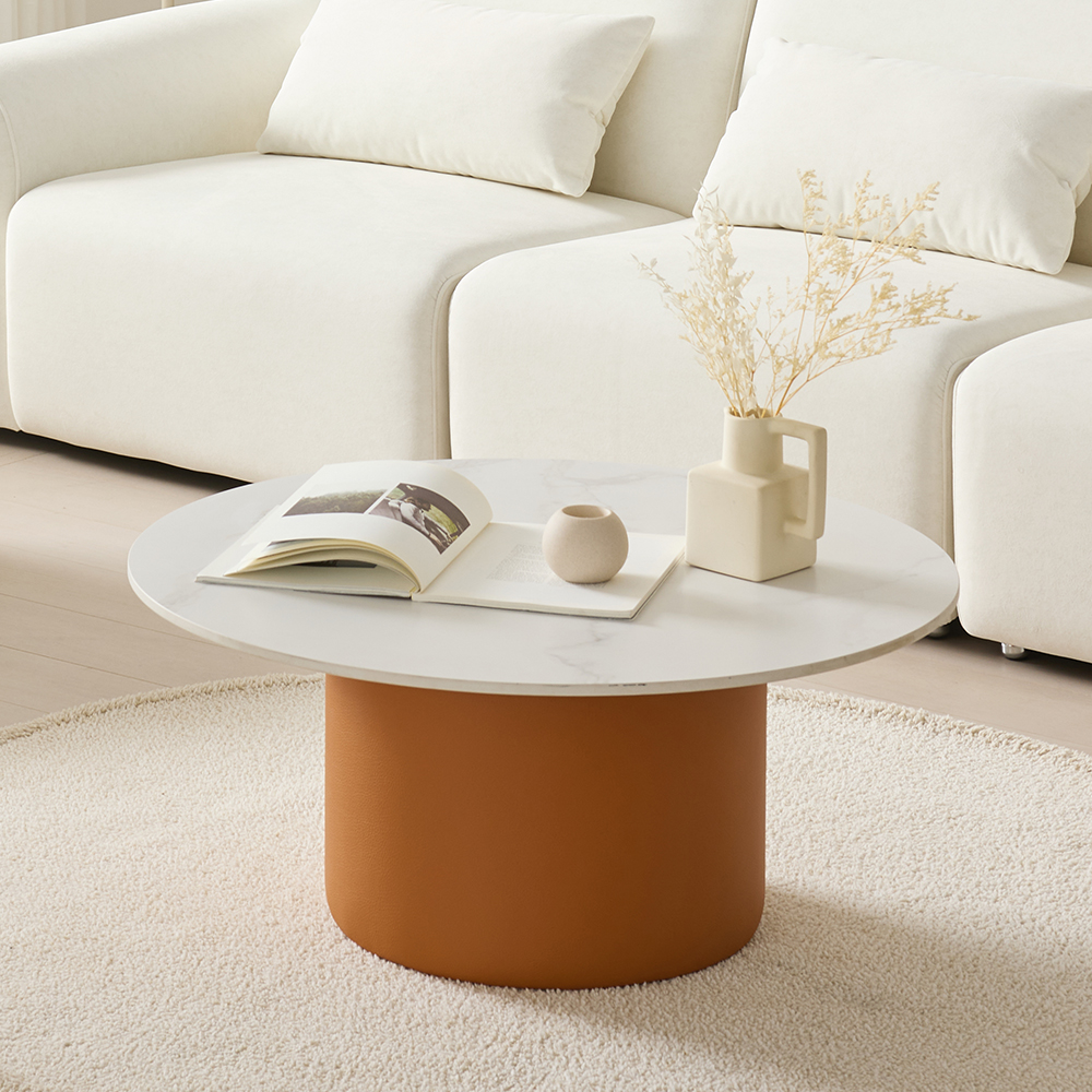 테디 포세린 세라믹 원형 실리콘 가죽 거실 소파 테이블 900 CL527