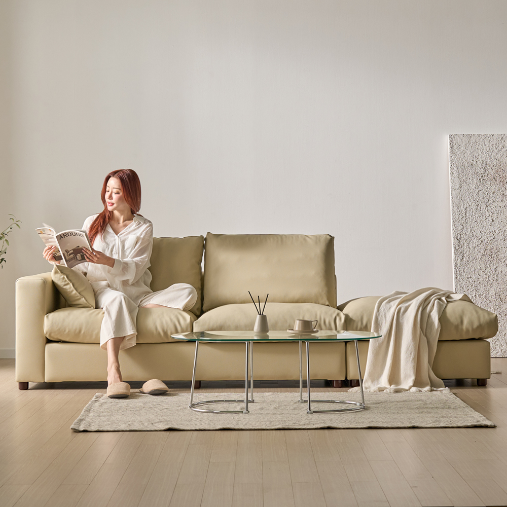 세인트블랑 컴피 구스 가죽 모듈 소파 sk 스툴포함, 다크브라운 왼팔, 3인용