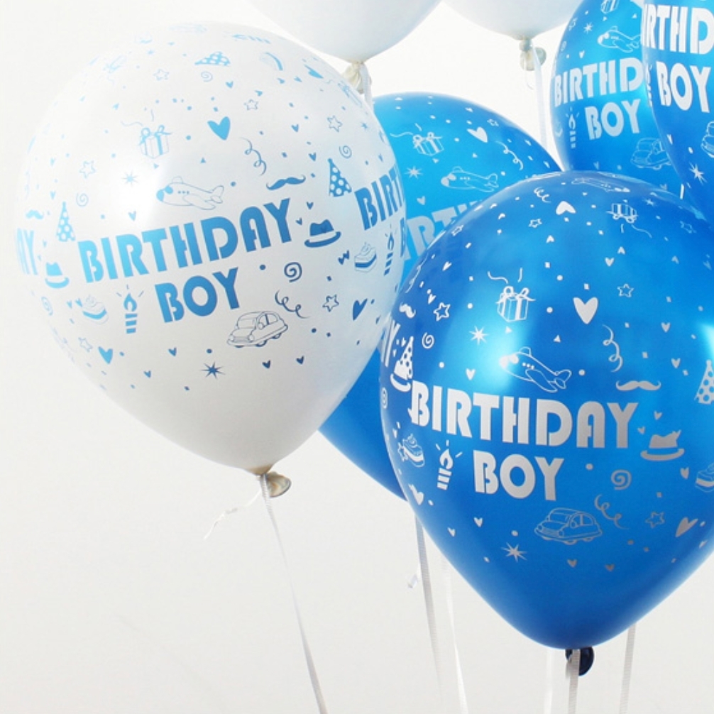 전체인쇄레터링 버스데이보이 남자생일파티풍선 4p 블루화이트 - 상품 이미지
