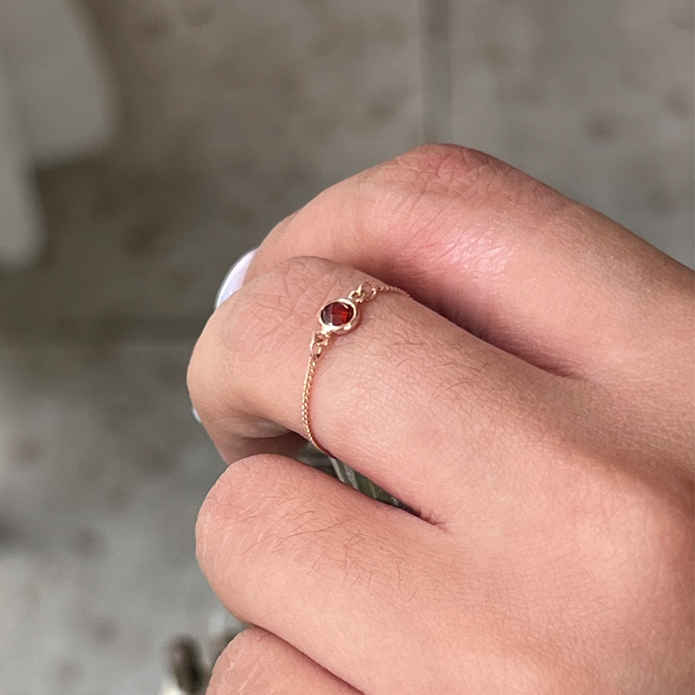 14K 18K 신 커브 탄생석 큐빅 체인 금 반지