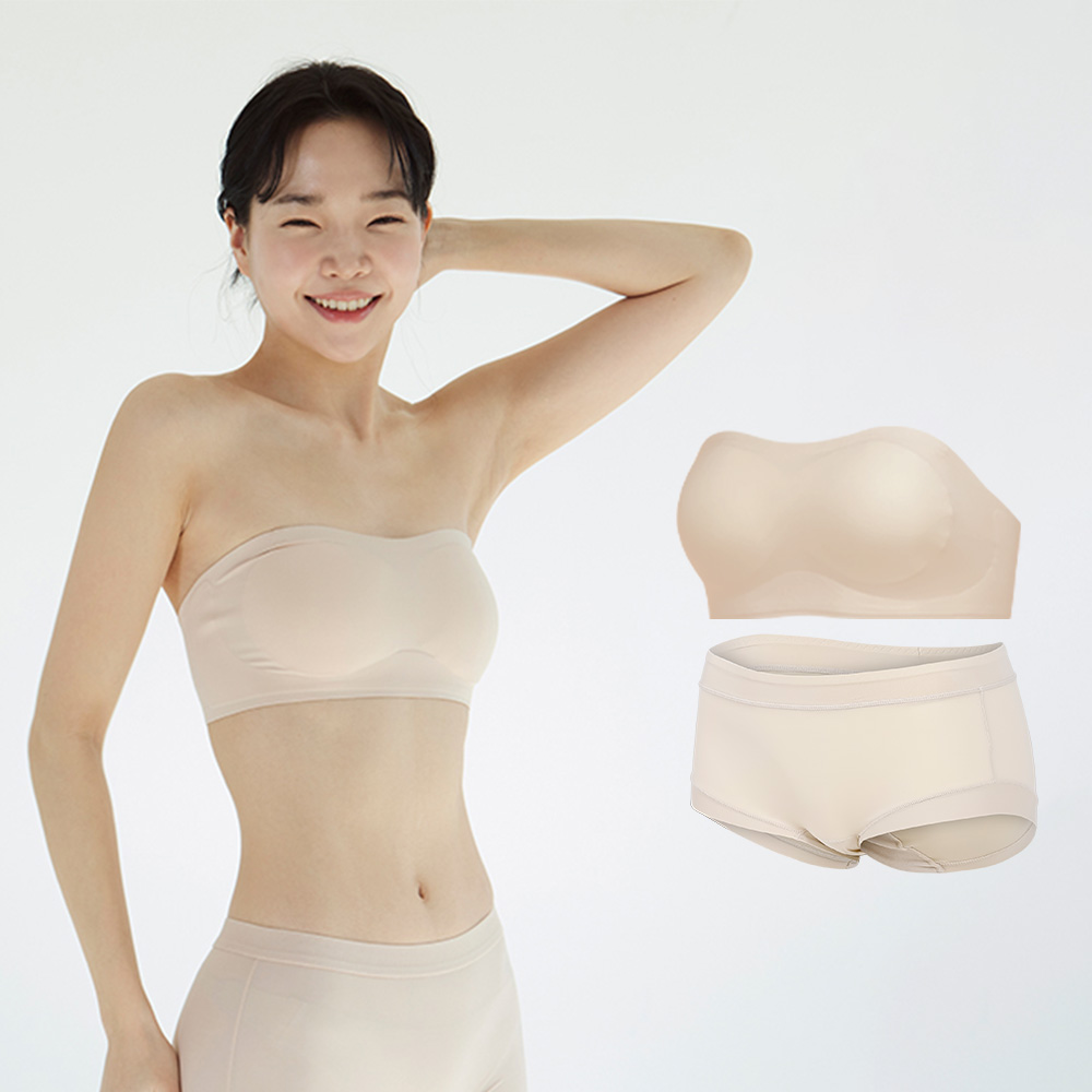슬림9 편해브라 오프숄더 네모팬티 숏 웨딩브라 심리스 여성속옷 1&1 SET - 메인 이미지